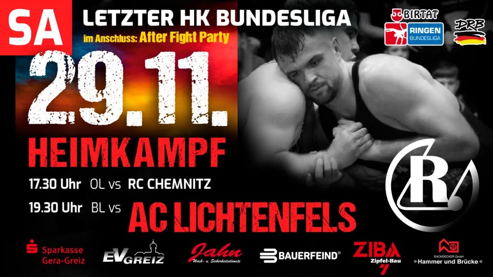 Greizer Ringer empfangen zum letzten Bundesliga-Heimkampf Spitzenreiter Lichtenfels